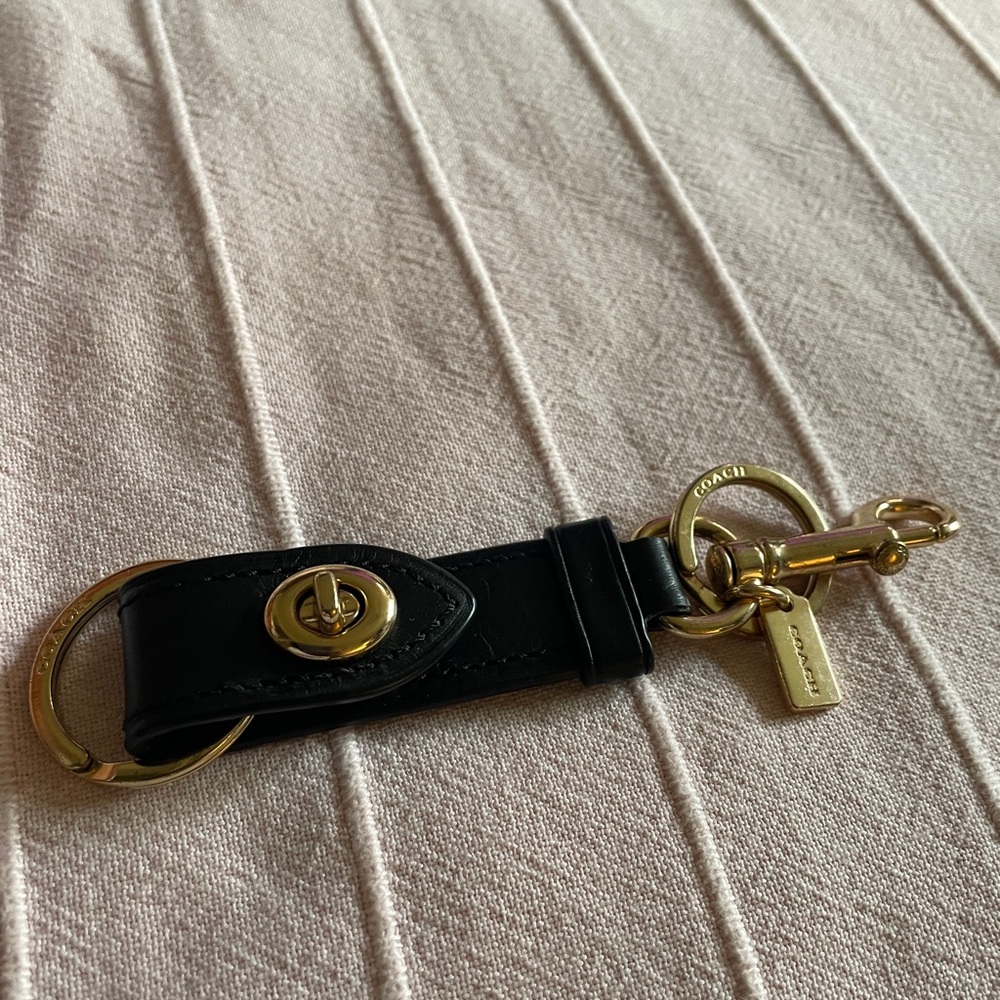 Coach Black Leather Key Holder with Gold Accents